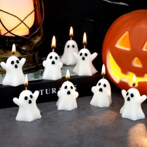 12 pcs halloween ghost candles spooky candles white floating candles halloween decorative tabletop candle white dripless wax burning candles for halloween party