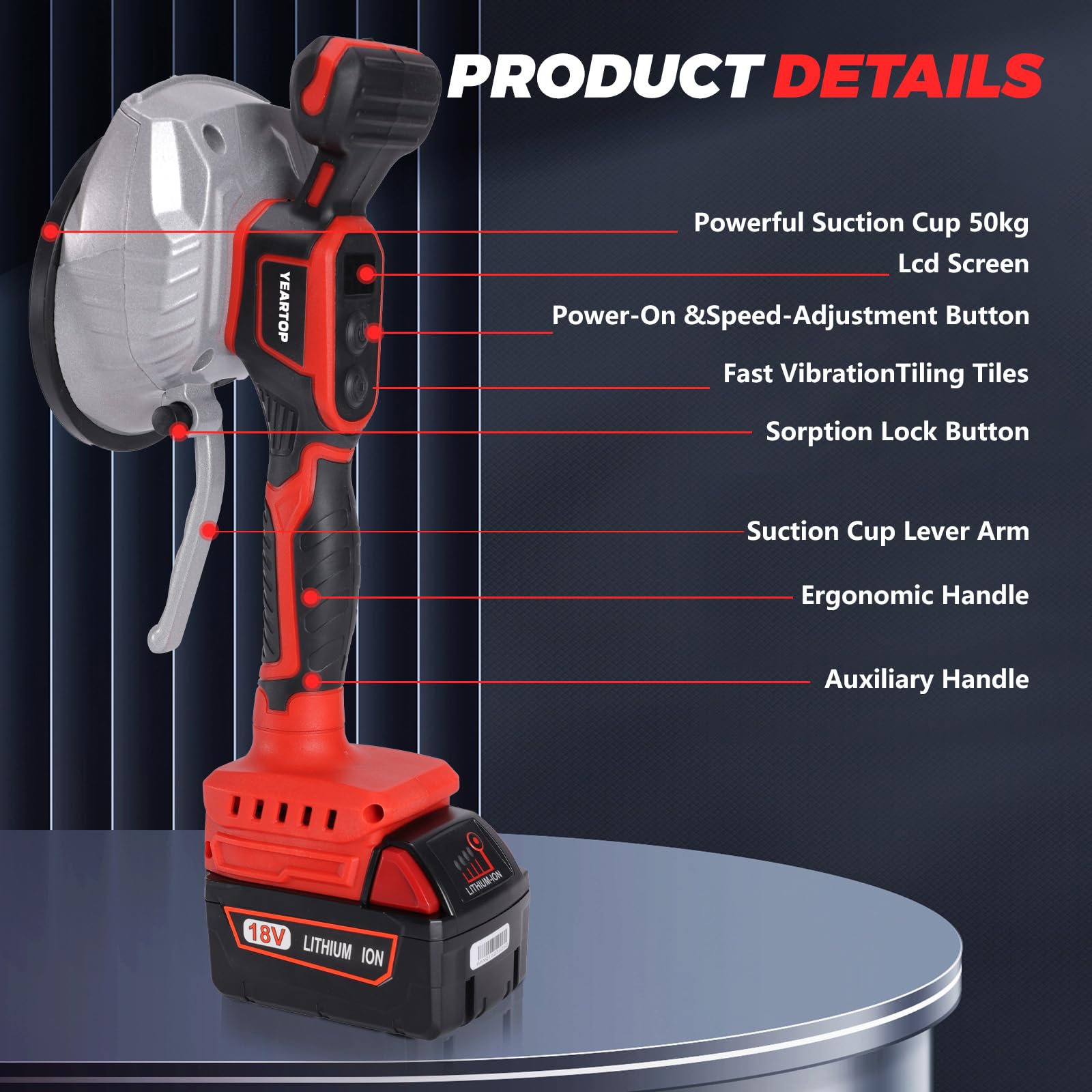 Cordless Tile Vibration Tools for Milwaukee 18V Battery, Yeartop Tiler Vibratior Leveling Machine Tile Installation Tool with 8 Adjustable Speed,Suction Cup,Digital Display (Battery Not Include)