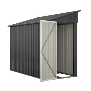 QGQURH 4' x 8' Outdoor Storage Shed Clearance with Lockable Door Metal Garden Tool Storage Shed 2 Air Vents for Backyard Garden Patio Lawn,Black