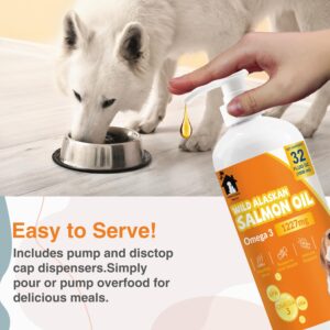 Salmon Oil for Dogs & Cats - Omega 3 Fish Oil Supplement for Healthy Skin & Coat, Joint & Bone Support, Allergy Relief, & Inflammation Defense - 32oz All-Natural Liquid Food Supplement