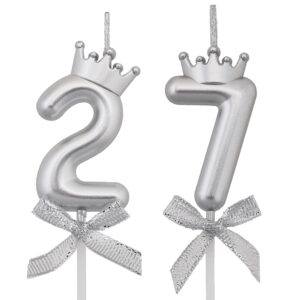 vshili 27 72 birthday candles, 27th 72nd cake candles, silver happy birthday number 27 72 candles cake topper decorations for party men women