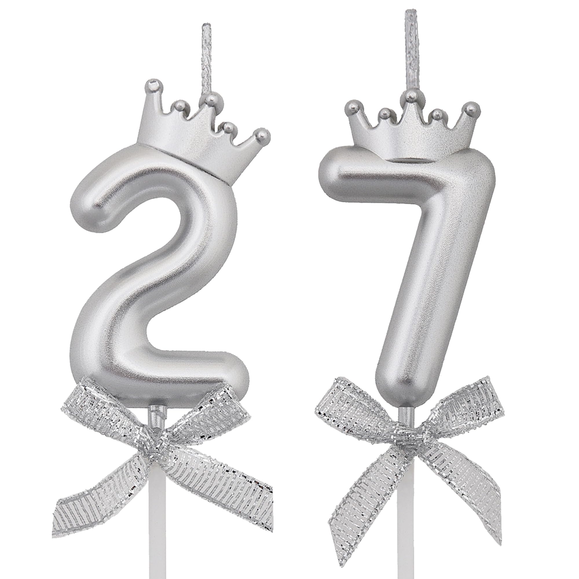 VSHILI 27 72 Birthday Candles, 27th 72nd Cake Candles, Silver Happy Birthday Number 27 72 Candles Cake Topper Decorations for Party Men Women