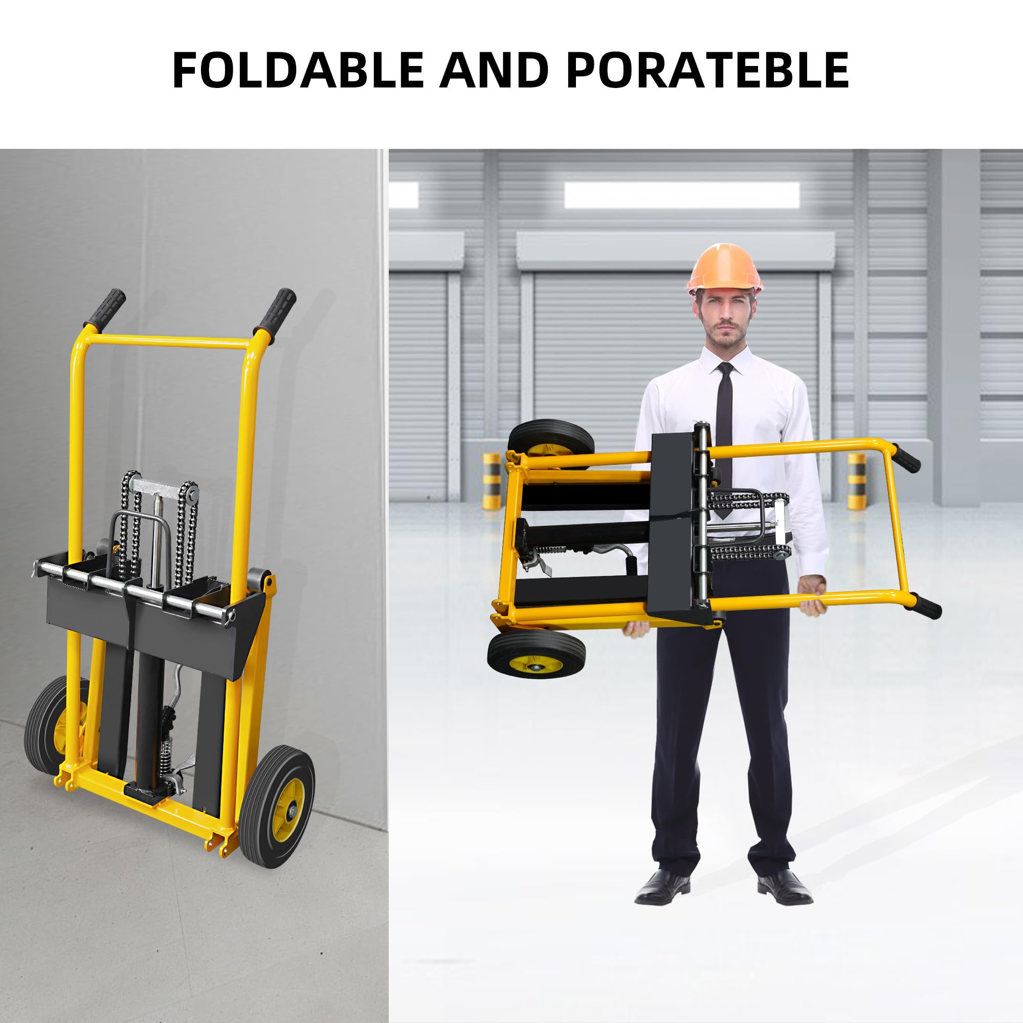 LuminaLiftCure Foldable Hydraulic Material Lift Winch Stacker with Swivel Wheels, 450lbs Pallet Forklift with 35" Lift Height, Pallet Truck Dolly, Pallet Jack Table Cart, Steel Platform Board x 1