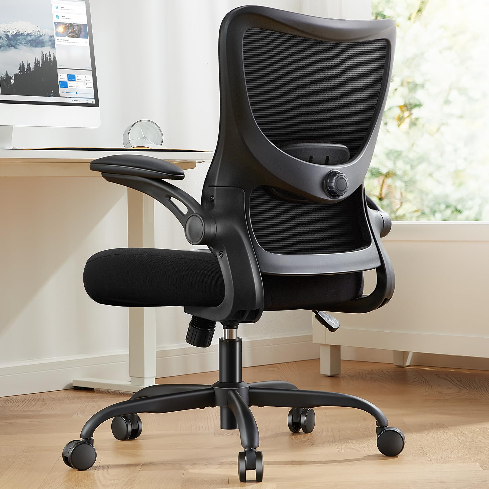 Marsail Office Chair Ergonomic Desk Chair with 3 Ways PU Armrests and Adjustable Lumbar Support Breathable Mesh Computer Chair Executive Rolling Swivel Comfy Task Chair for Home Office Gaming