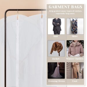 Garment Bag for Hanging Clothes, White PEVA Lightweight Breathable Garment Covers for Closet Storage, Suitable for Shirts, Jackets, Gowns Winter Long Coats, Dance Costume(24 x 47 Inches)