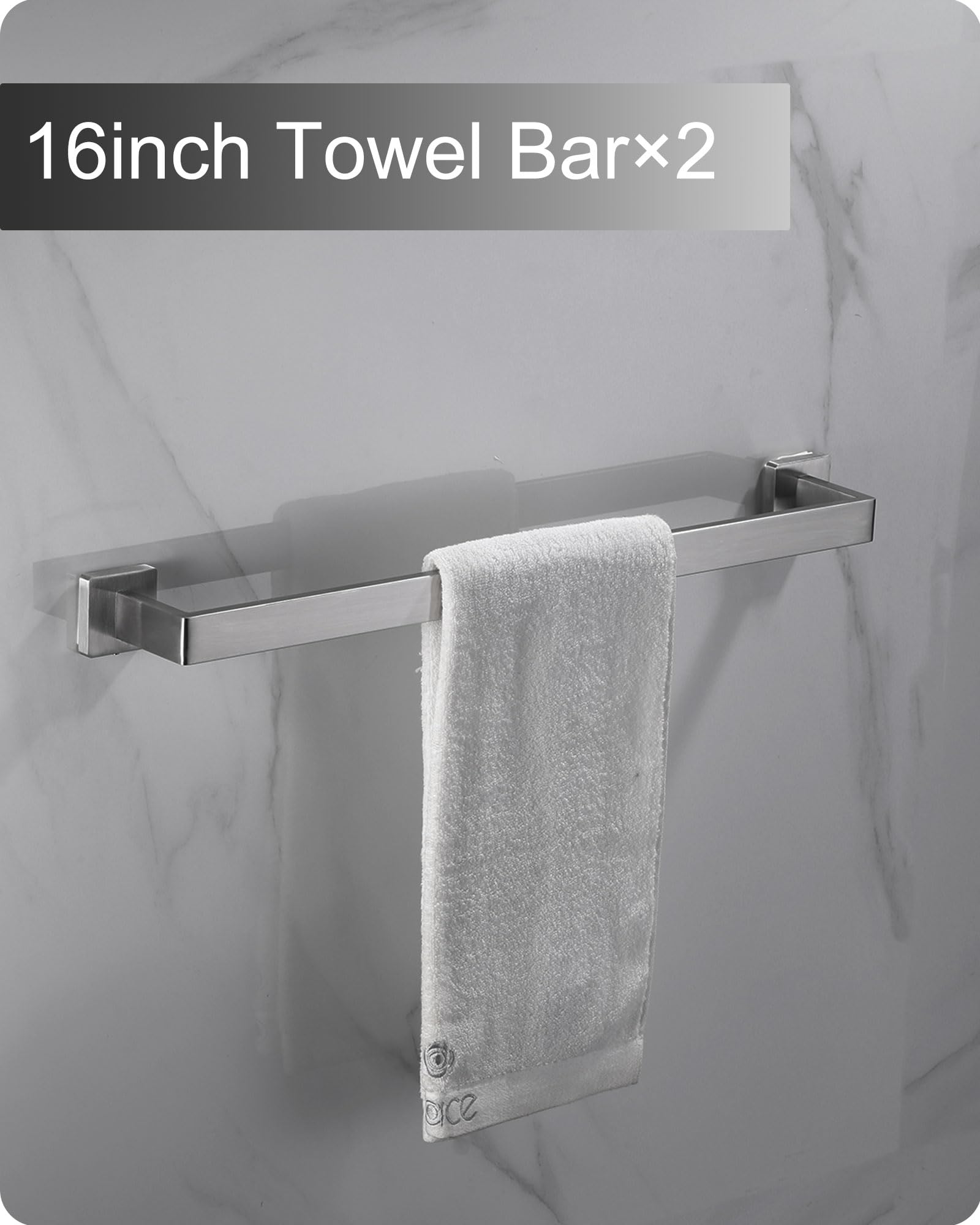 OSMARVEL 10 Pieces Bathroom Hardware Set, Square Bathroom Hardware Accessories Set Stainless Steel Brushed Nickel Bath Towel Bar Set with 16in Towel bar, Toilet Paper Holder, Towel Ring and Towel Hook