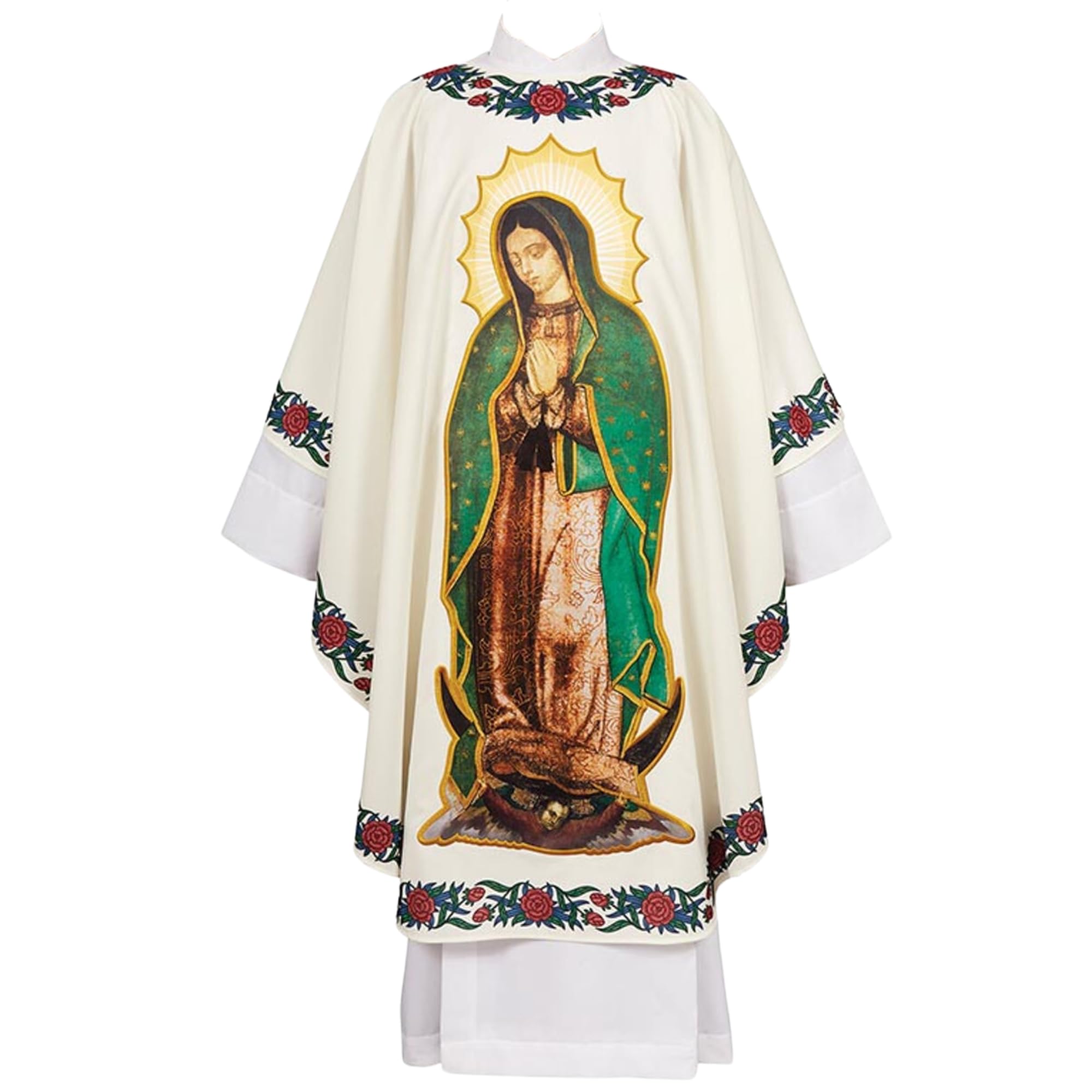 Needzo Our Lady of Guadalupe Chasuble - Gothic Style, Dura Fabric Bonding with Embroidery, 59" W x 51" L