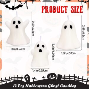 12 PCS Halloween Ghost Candles Spooky Candles White Floating Candles Halloween Decorative Tabletop Candle White Dripless Wax Burning Candles for Halloween Party