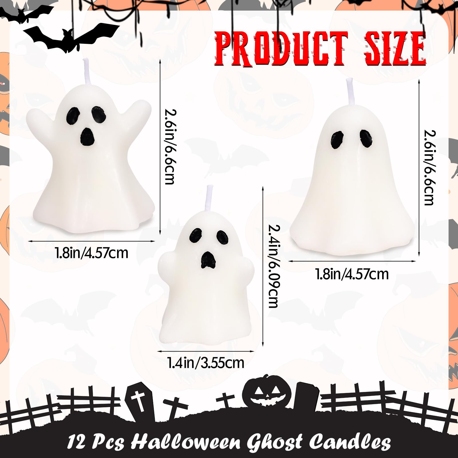 12 PCS Halloween Ghost Candles Spooky Candles White Floating Candles Halloween Decorative Tabletop Candle White Dripless Wax Burning Candles for Halloween Party