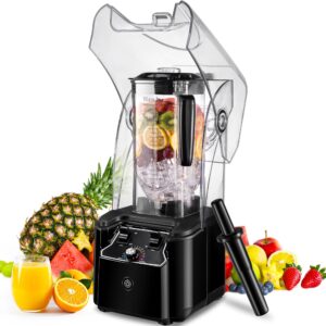 commercial blender for smoothies 2200w with soundproof cover, 2200 ml, 15 speeds, 6-leaves stainless steel blade, heavy duty blender for restaurant, smoothie, puree, ice crush, shakes