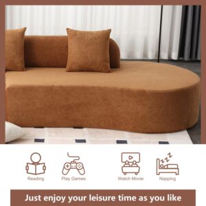 Suheww 130.5” Modern Curved Floor Combination Sofa, Curved Sectional Sofa Couch for Living Room, Deep Seat 4-Seater Oversized Terrycloth Fabric Sofa with 3 Pillows for Apartment Bedroom Office(Brown)