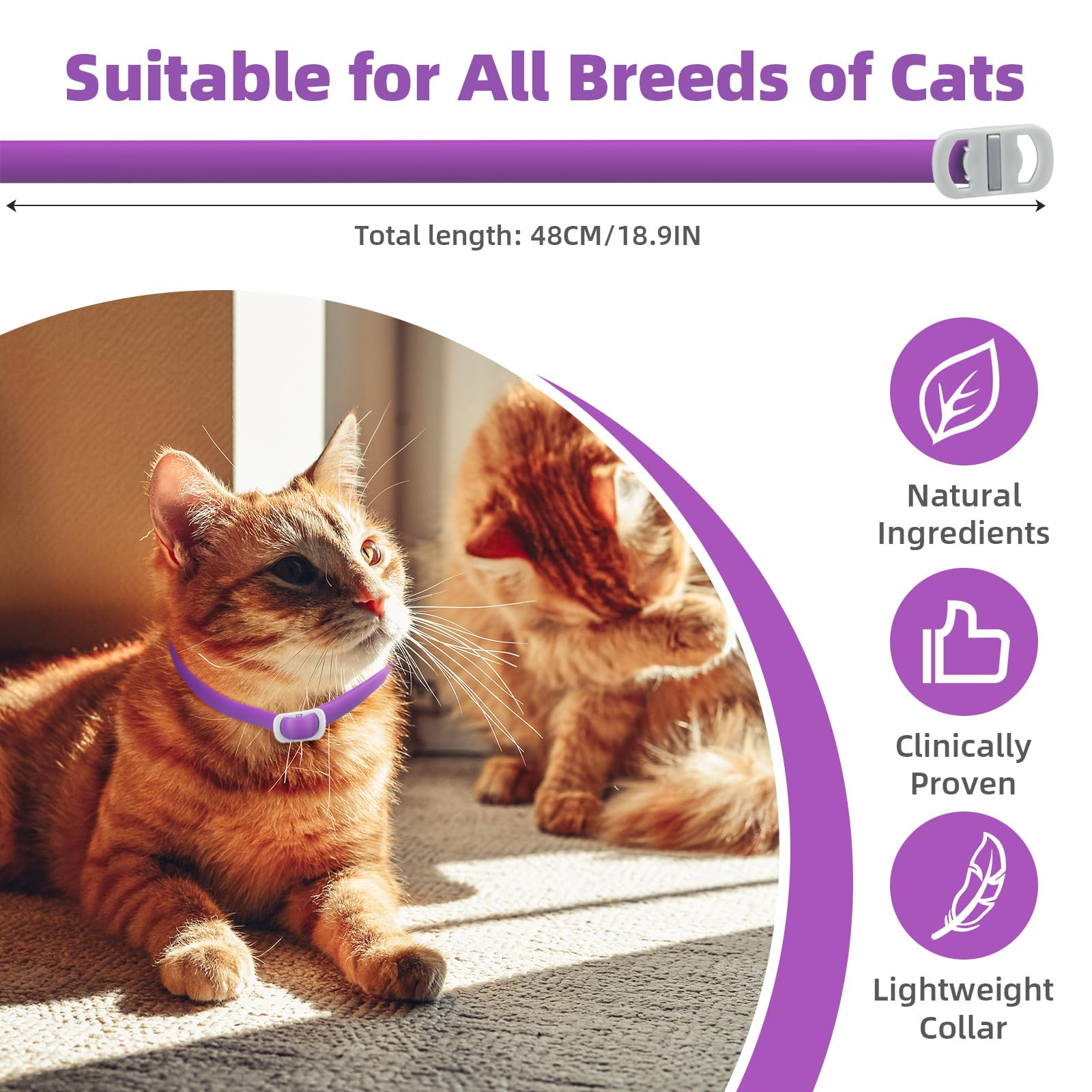 Cat Calming Collar for Cats, Pheromone Collar for Cats, Adjustable Efficient Relieve Reduce Anxiety Cat Collars for Pets with 60 Days Long Calming Effect for Small, Medium and Large Cats, 4Pcs