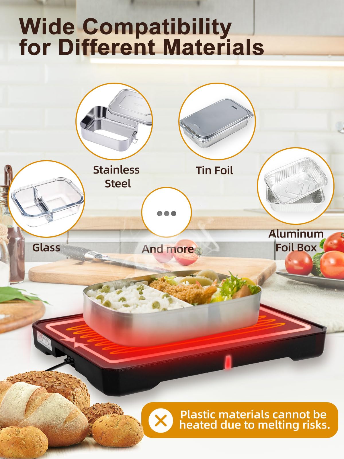 SOHIDA Portable Heated Lunch Box, 12V/24V/110V Conduction Heating Portable Food Warmer for Adults, Mini Portable Microwave 9.06"x6.61"x0.98" with Carry Bag, Easy to Use Car Food Warmer