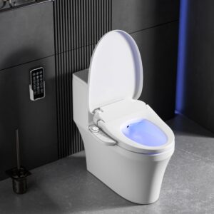 Electric Bidet Toilet Seat with Wireless Remote - Elongated Heated Bidet Toilet Seat - Bidet Warm Water with Dryer - Luxury Bidet Toilet Seat with Soft-Closing - LED Nightlight - Self-Clean Nozzle