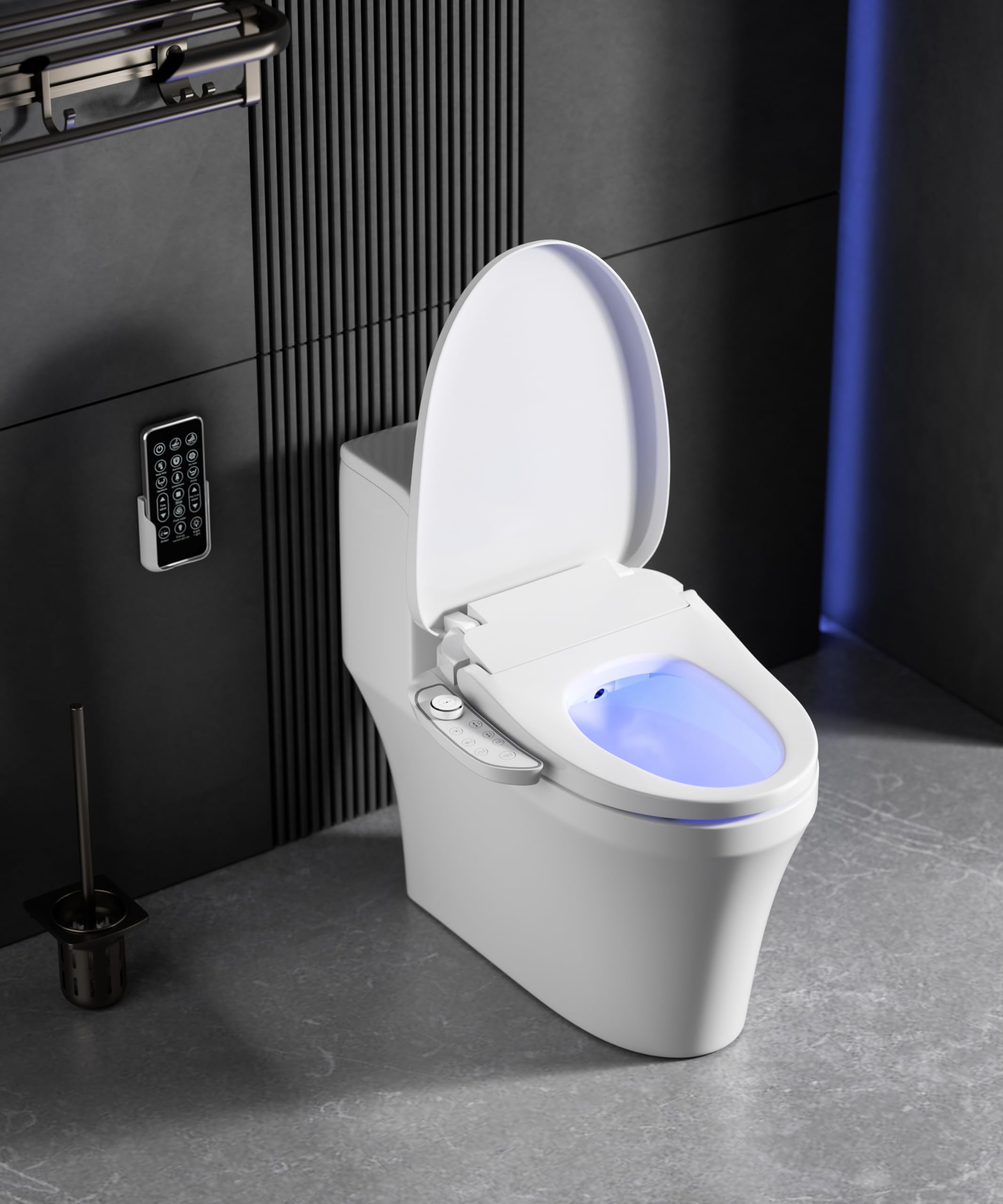 Electric Bidet Toilet Seat with Wireless Remote - Elongated Heated Bidet Toilet Seat - Bidet Warm Water with Dryer - Luxury Bidet Toilet Seat with Soft-Closing - LED Nightlight - Self-Clean Nozzle