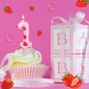 Conelist Berry 1st Birthday Number Candle Pink Cake Topper with Strawberry Happy Birthday Strawberry Cake Candle for Fruit Baby Shower Kids 1st Strawberry Theme Birthday Cake Decoration for Party