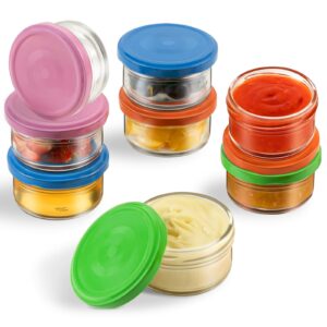 freshmage [8 pack] salad dressing container to go, 2.7 oz glass condiment containers with lids for lunch box, small sauce containers glass jars with lids reusable & leakproof