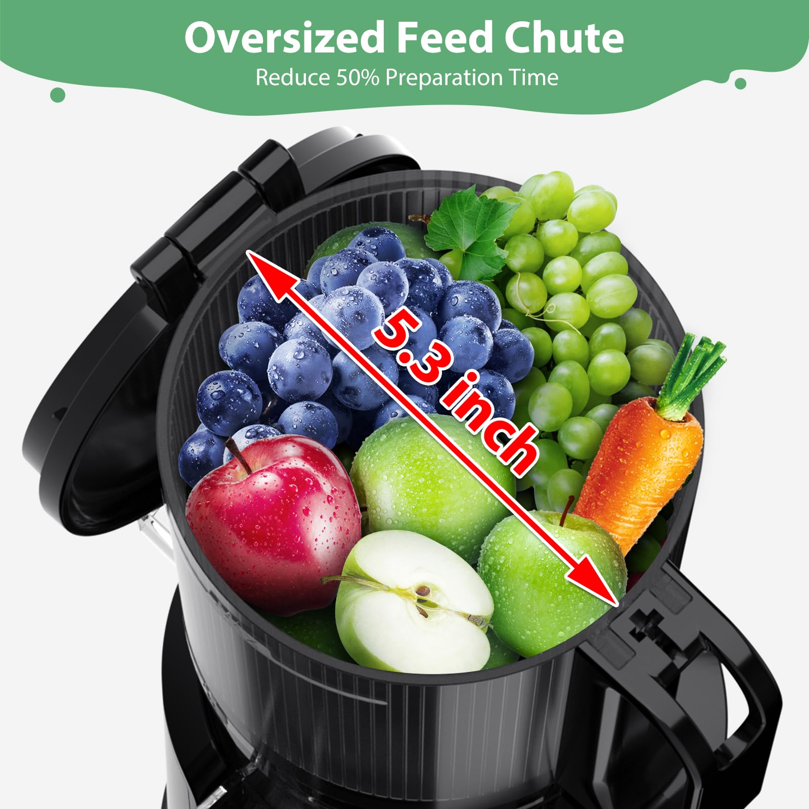 Aeitto Juicer Machines,Slow Juicer, 5.3" Large Feed Chute, 250W Whole Fruit juicer, 1.7L Large Capacity Juice Extractor for Vegetable and Fruit, High Juice Yield, Easy to Clean, Grey