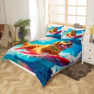 Feelyou Kids Ocean Duvet Cover Full Size, Cute Dog Animal Bedding Set Boys Girls Sea Beach Coastal Comforter Cover Cartoon Surfboard Teens Bedspread Cover Bedroom Decor 3Pcs Zipper(No Comforter)