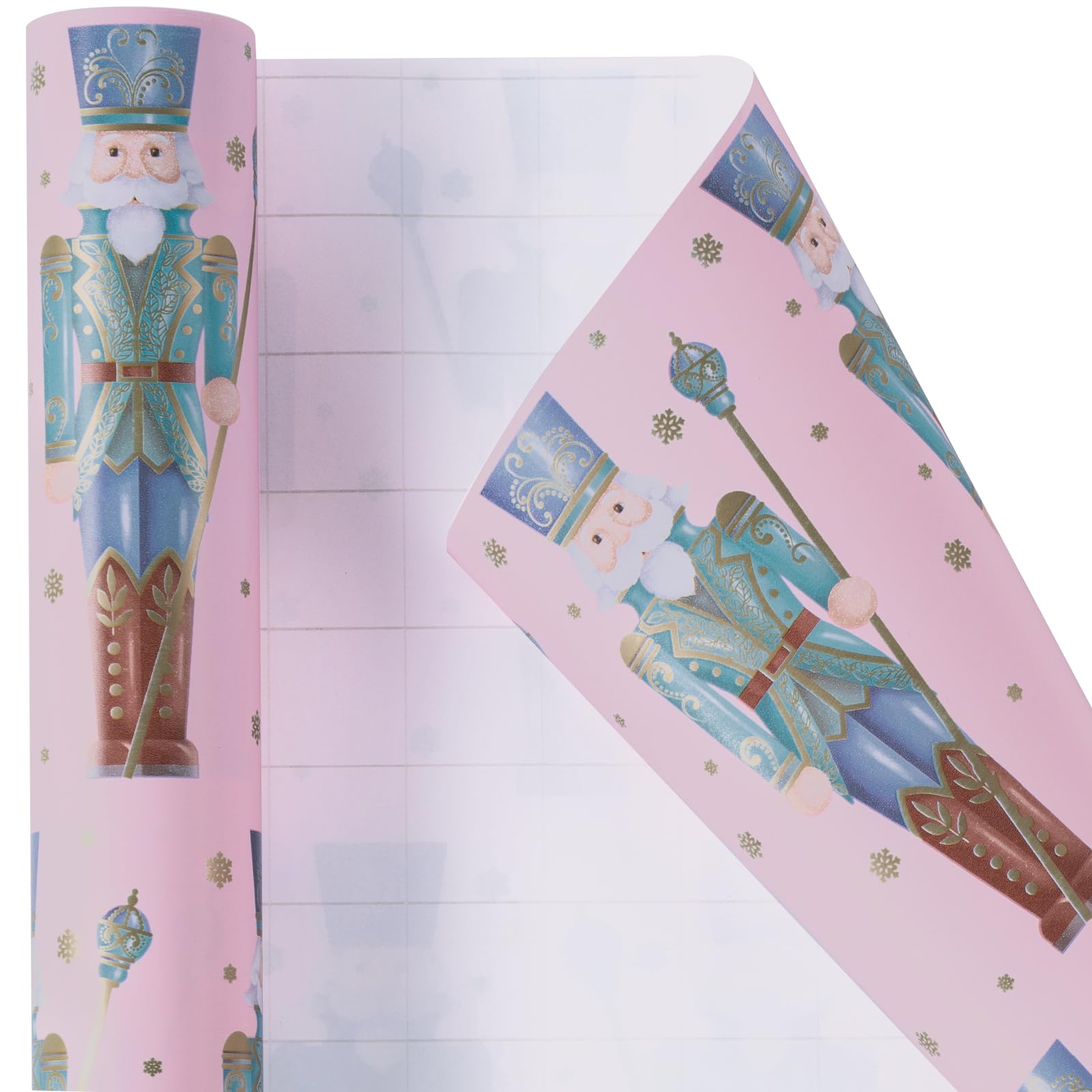 RUSPEPA Christmas Wrapping Paper Roll - Mini Roll - Pink Nutcracker Soldier Design Great for Christmas, Holiday and Party - 17.5 Inches X 32.8 Feet