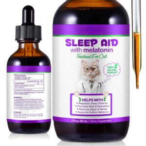 cat melatonin, 60ml melatonin for cats helps to support restful sleep for your cat - cat sleep aid, anxiety relief & promote relaxation bacon flavor