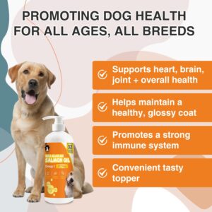 Salmon Oil for Dogs & Cats - Omega 3 Fish Oil Supplement for Healthy Skin & Coat, Joint & Bone Support, Allergy Relief, & Inflammation Defense - 32oz All-Natural Liquid Food Supplement