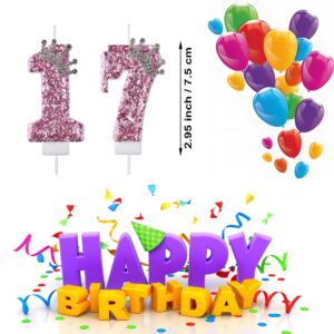 VSHILI 17 Birthday Candles, 17th Cake Candles, Pink Happy Birthday Number 17 Candles Cake Topper Decorations for Party Kids Boys Girls