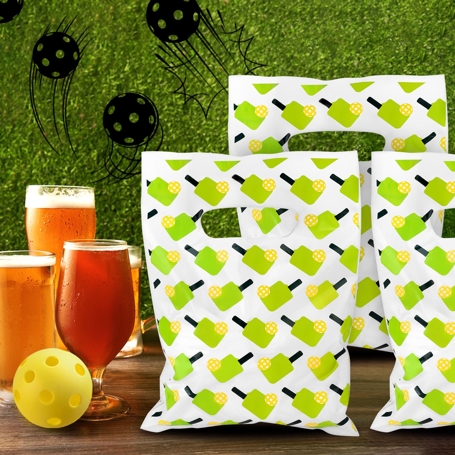 50pcs Pickleball Gift Bags, Plastic Pickleball Party Bags Pickleball Snack Bags Pickleball Candy Bags Pickleball Party Favor Bags for PickleBall Theme Party Sports Events Supplies (Light Green)