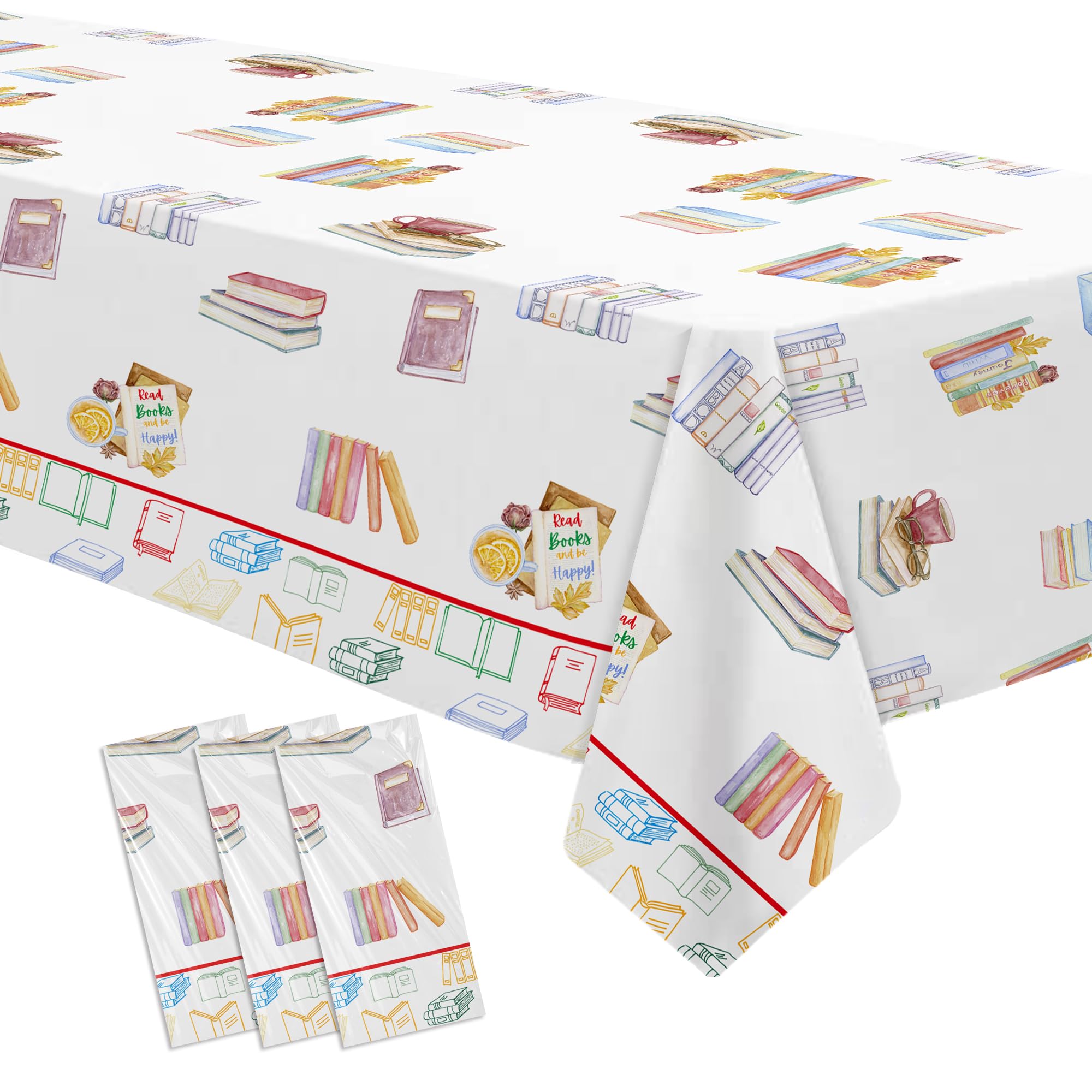 YJRJSC Book Themed Party Decorations Tablecloth - Disposable Books Book Club Birthday Party Supplies Tablecover, Book Library Reading Theme Baby Shower Decorations Table Cloth - 3 Pcs(54in x 108in)