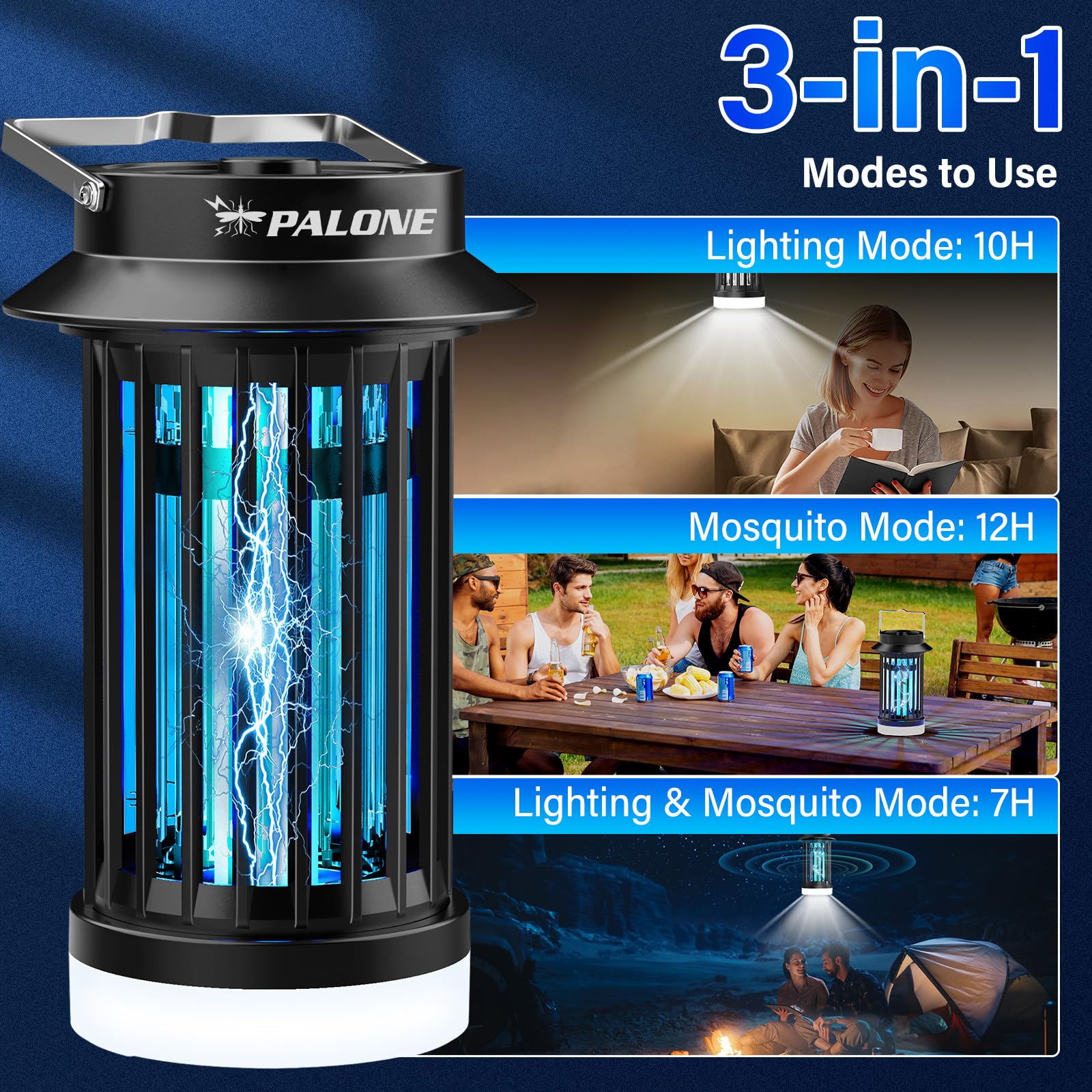 PALONE Bug Zapper for Outdoor Indoor, Mosquito Zapper Rechargeable Fly Killer, Portable Electric Fly Traps, Mosquito Killer, Insect Pest Control with LED Light for Backyard, Patio, Camping, Fishing