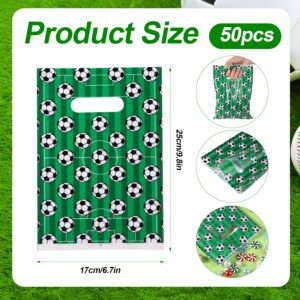 PEUTIER 50pcs Soccer Gift Bags, Plastic Soccer Party Bags Soccer Snack Candy Goody Goodie Treat Present Bags Soccer Party Favor Bags for Team Kids Teens Games Sports Events Supplies (Green)