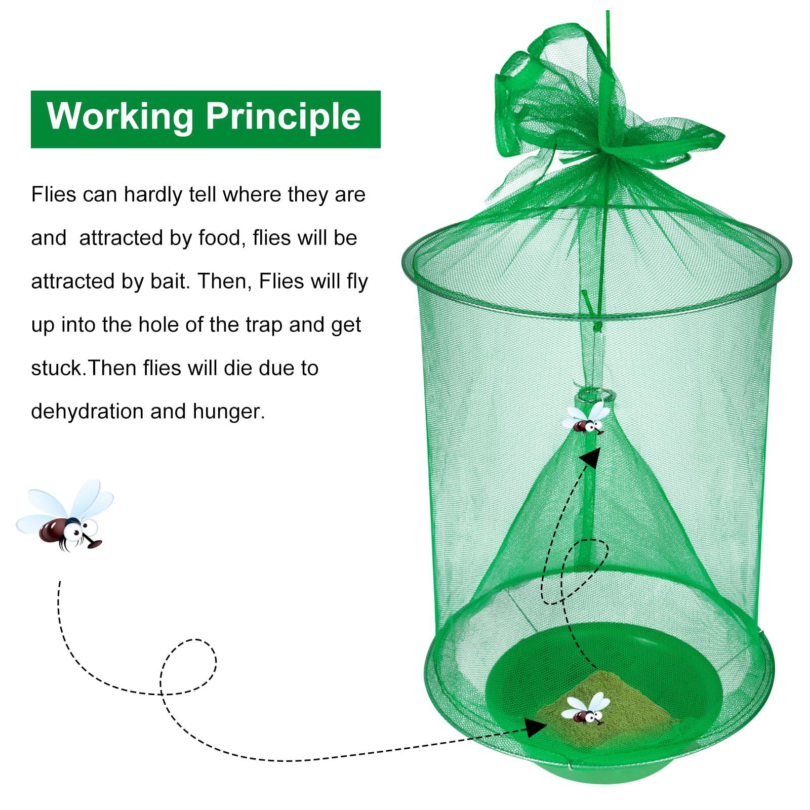 Dwcom 8 Packs Fly Traps Outdoor Hanging, Stable Fly Trap with Fly Bait, Reusable Fly Killer, Ranch Fly Trap, Fly Control Fly Hunter for Family Farm Park Orchard Garden