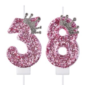 vshili 38 83 birthday candles, 38th 83rd cake candles, pink birthday number 38 83 candles cake topper decorations for party men women