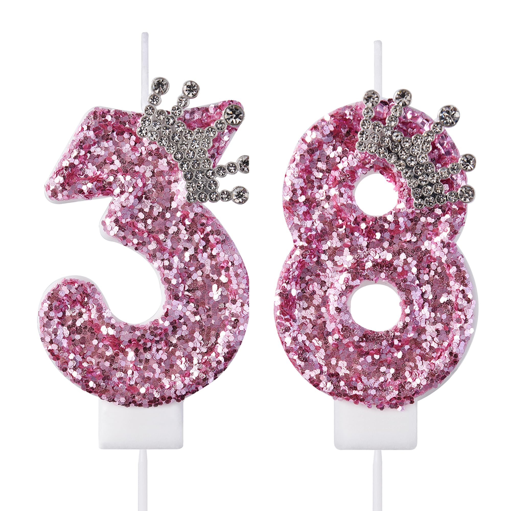 VSHILI 38 83 Birthday Candles, 38th 83rd Cake Candles, Pink Birthday Number 38 83 Candles Cake Topper Decorations for Party Men Women