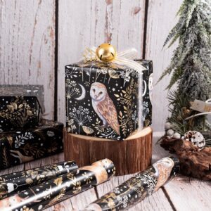 RUSPEPA Christmas Wrapping Paper Roll with Metallic Foil Shine - Mini Roll - 17 inches x 10 feet per Roll, Total of 3 Rolls - Owl, Reindeer and Christmas Ball