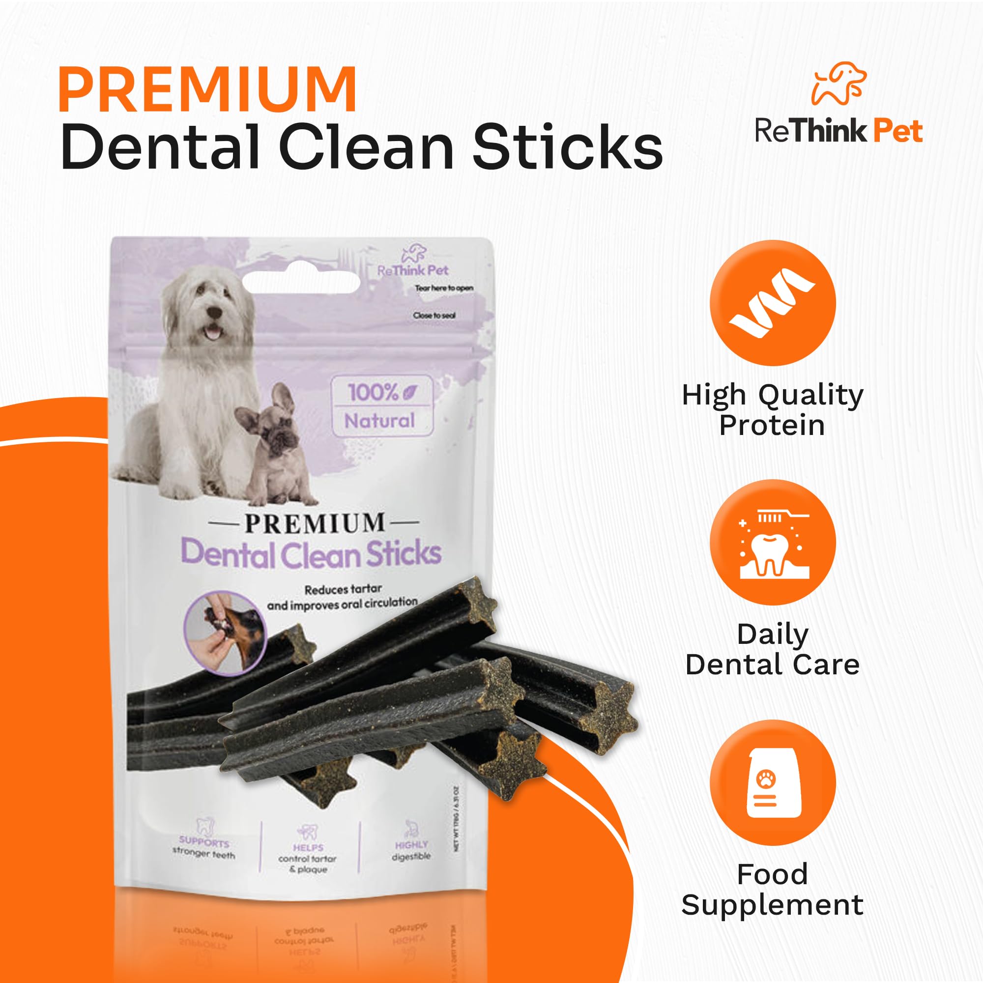 ReThink Pet 7 Pcs Premium Dental Sticks, Dog Teeth Cleaning Chews, Dental Chews Refreshes Dog Breath Dental Treats for Dogs, Dog Teeth Cleaning Treats, Dental Care for Small Dogs, Dental Chews