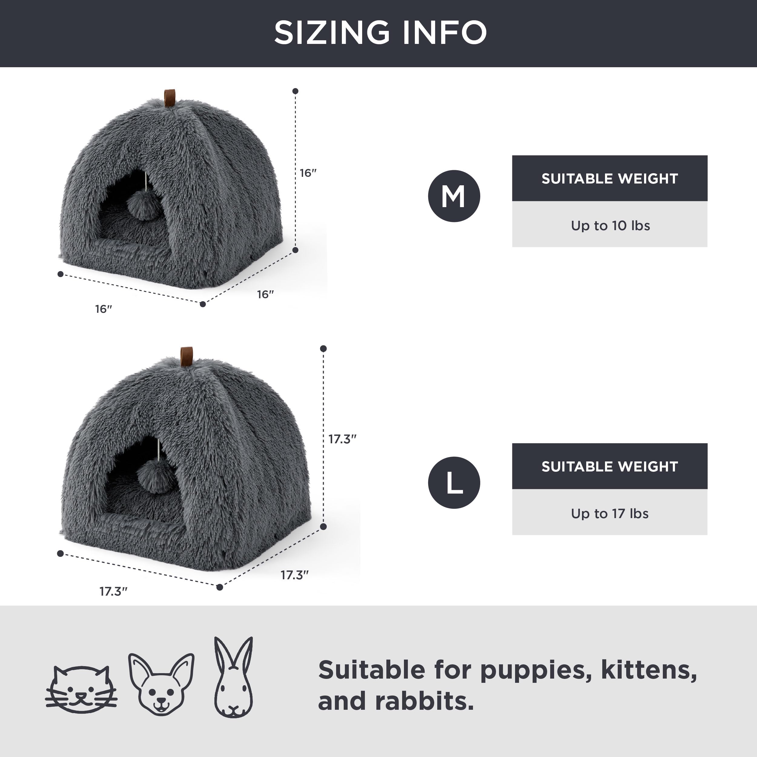 Bedsure Cat Beds for Indoor Cats - 2 in 1 Cat Cave for Kittens and Small Pets, Cat House Tent with Removable Washable Cushioned Pillow, Cat Hideaway with Non-Slip Bottom, Plush Grey, 16 inches