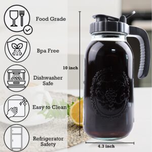 Cold Brew Coffee Maker Half Gallon 2 Set Glass Mason Jar Pitcher With Spout Lid Filter 2 Quart Wide Mouth Iced Tea Brewing Jug Heavy Duty Handle Airtight & Leak-Proof Pitcher For Fridge Sun Tea 64 OZ