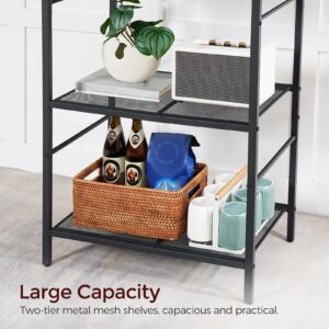 MAHANCRIS Bakers Rack with Charging Station, Microwave Stand with 6 S-Shaped Hooks, 4-Tier Storage Rack, Multifunctional Coffee Bar, for Kitchen, Dining Room, Charcoal Gray and Black BRHT35E01N1