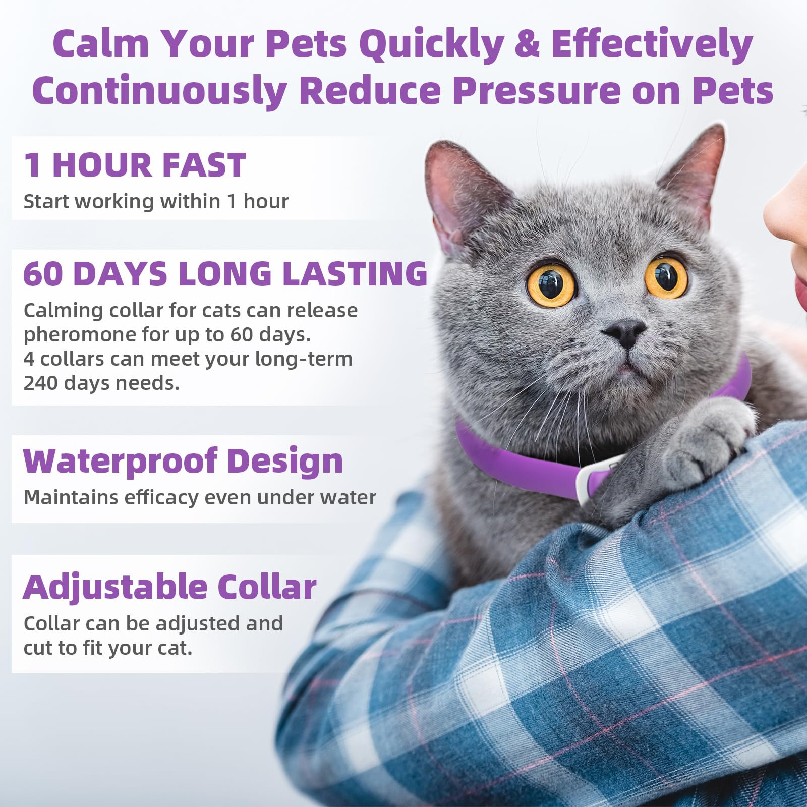 Cat Calming Collar for Cats, Pheromone Collar for Cats, Adjustable Efficient Relieve Reduce Anxiety Cat Collars for Pets with 60 Days Long Calming Effect for Small, Medium and Large Cats, 4Pcs