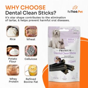 ReThink Pet 7 Pcs Premium Dental Sticks, Dog Teeth Cleaning Chews, Dental Chews Refreshes Dog Breath Dental Treats for Dogs, Dog Teeth Cleaning Treats, Dental Care for Small Dogs, Dental Chews