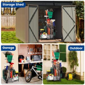 Garden Tool Organizer for Garage, Yard Tools Organizer with 2-tier Metal Shelve, Garage Tool Rack Hold Up to 50 Tools, Garden Tool Storage, Heavy Duty Steel, Yard Tool Holder for Garage, Shed, Outdoor