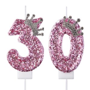 vshili 30 birthday candles, 30th cake candles, pink happy birthday number 30 candles cake topper decorations for party men women