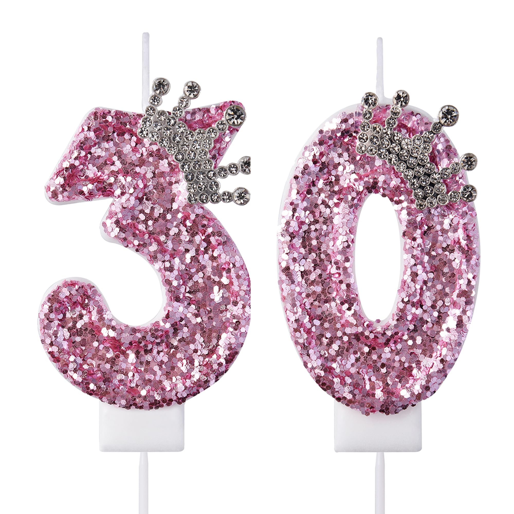 VSHILI 30 Birthday Candles, 30th Cake Candles, Pink Happy Birthday Number 30 Candles Cake Topper Decorations for Party Men Women