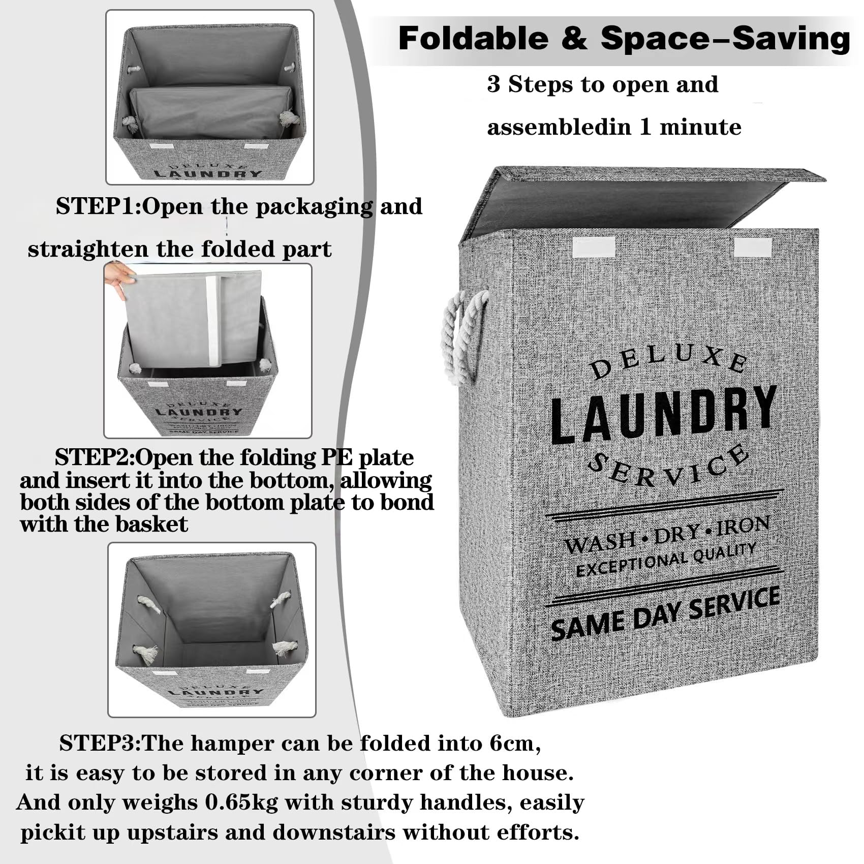 JMBNH Laundry Basket 84L Large Laundry Hamper with Lid,Foldable and Waterproof Laundry Bag with Padded Handles, Clothes Hamper Stands Up Well, Collapsible Laundry Basket Easy Storage-Gray