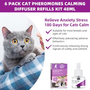 G · PEH Cat Pheromones Calming Diffuser Refill, 6 Pack Cat Calming Diffuser Refills Kit, Relieve Anxiety Stress 180 Days for Cats Calm, 48ml Fit All Common Diffusers Plug in