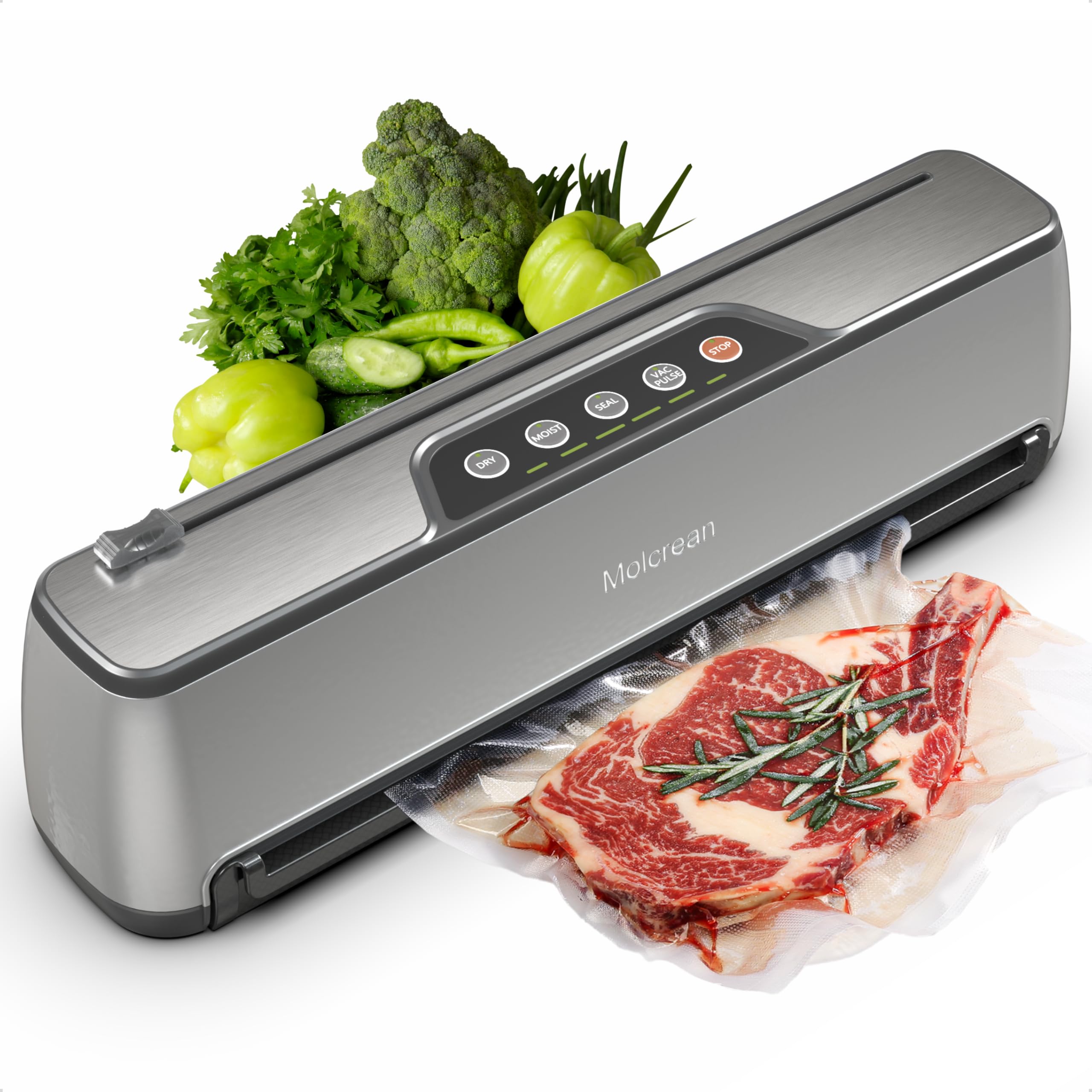 Vacuum Sealer Machine, Ultra Compact & Fully Automatic with Built-In Cutter, 85KPA High-Performance Food Vacuum Sealer, Dry & Moist Modes, 12-Inch Enhanced Seal Strip, Includes 15 Bags & Suction Hose