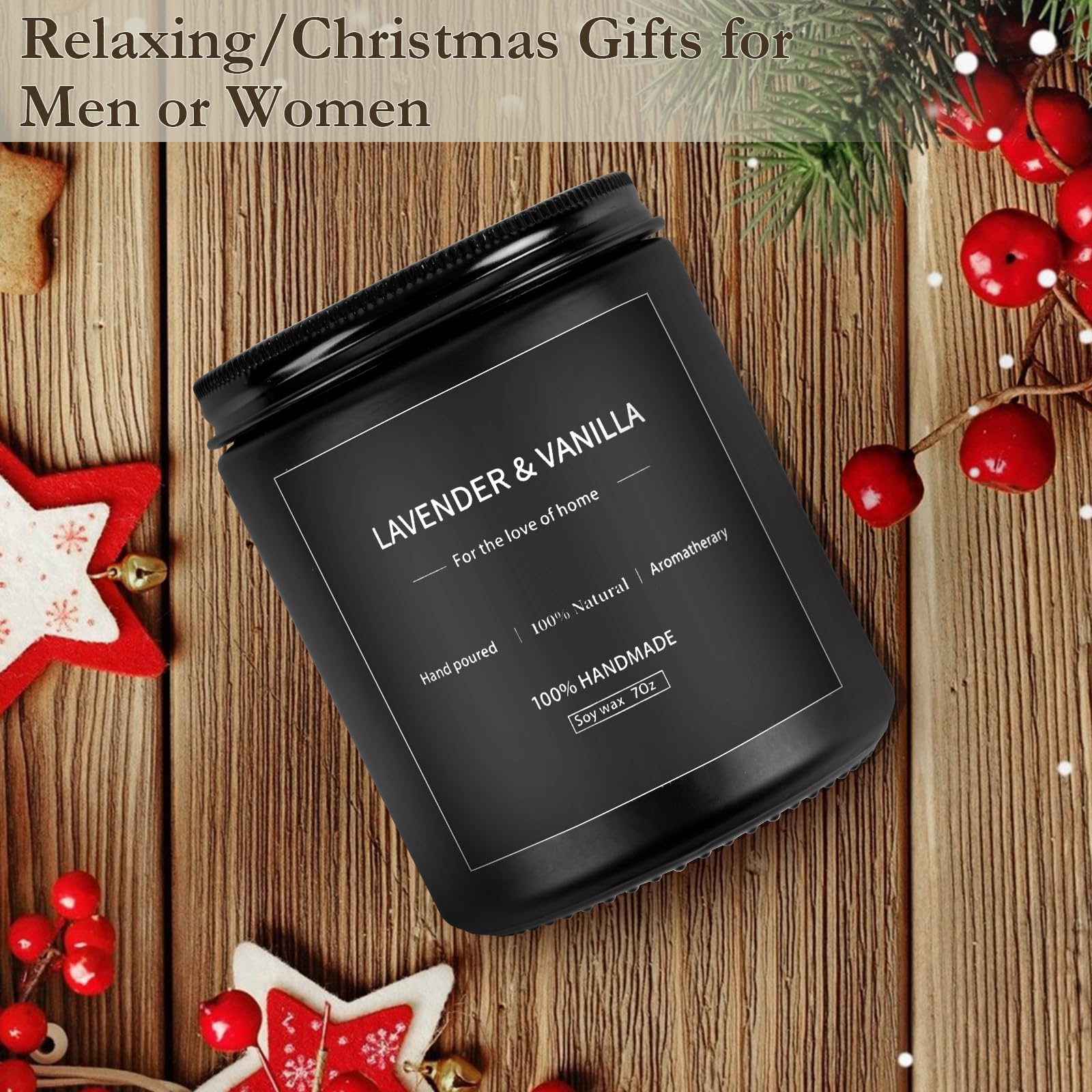 Scented Candles Black for Men, Lavender & Vanilla Jar Candles, Soy Candles for Home Scented, Aromatherapy Candles Gifts for Women & Men, 7oz