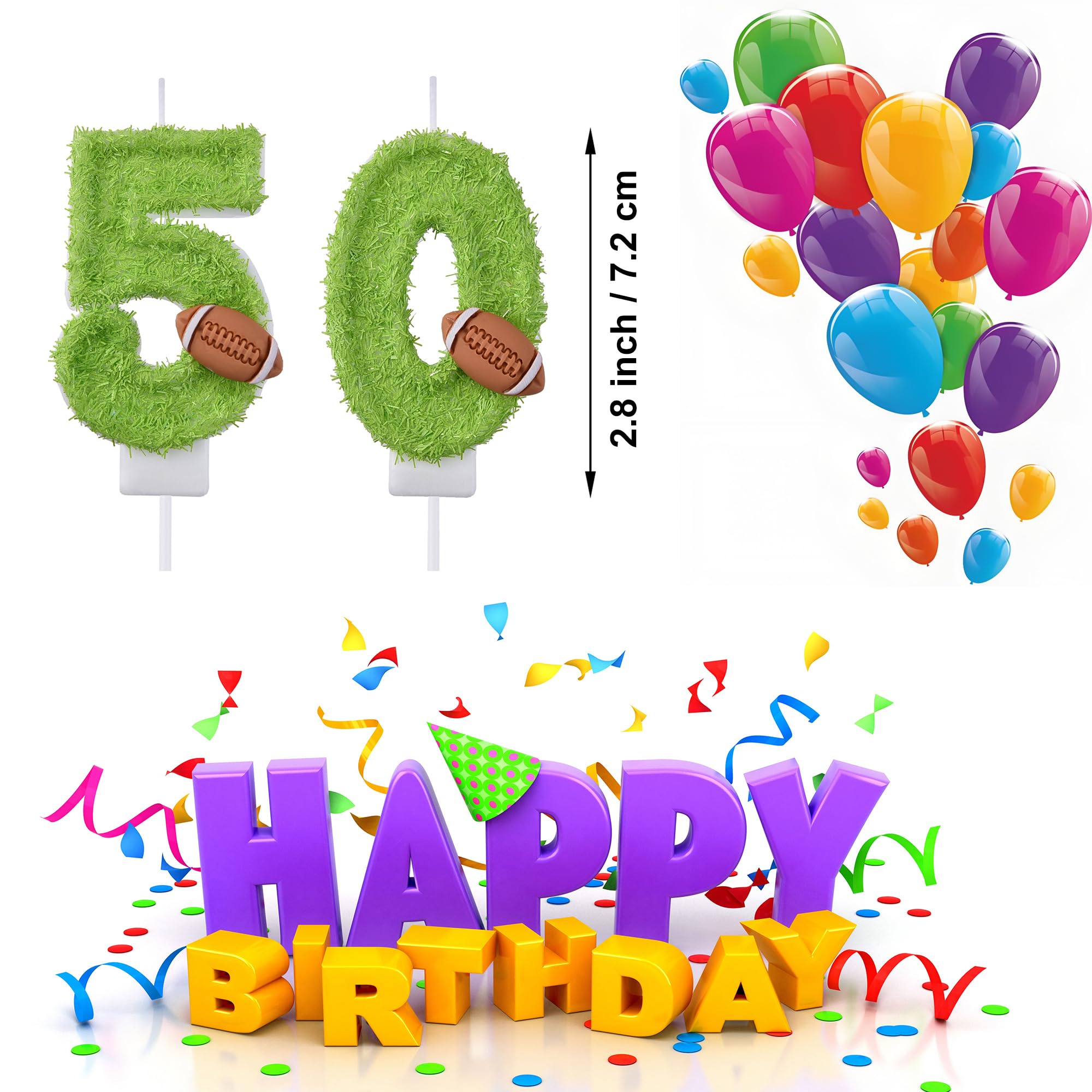 VSHILI 50 Birthday Candles, 50th Cake Candles, Green Happy Birthday Number 50 Candles Cake Topper Decorations for Party Men Women