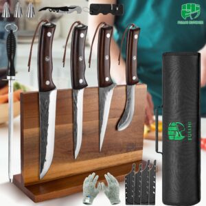 FULLHI 11pcs butcher knife Boning Knife set & Magnetic Knife Block Holder With Sheath High Carbon Steel Fish Knife Chef Knife For Kitchen, Camping, BBQ